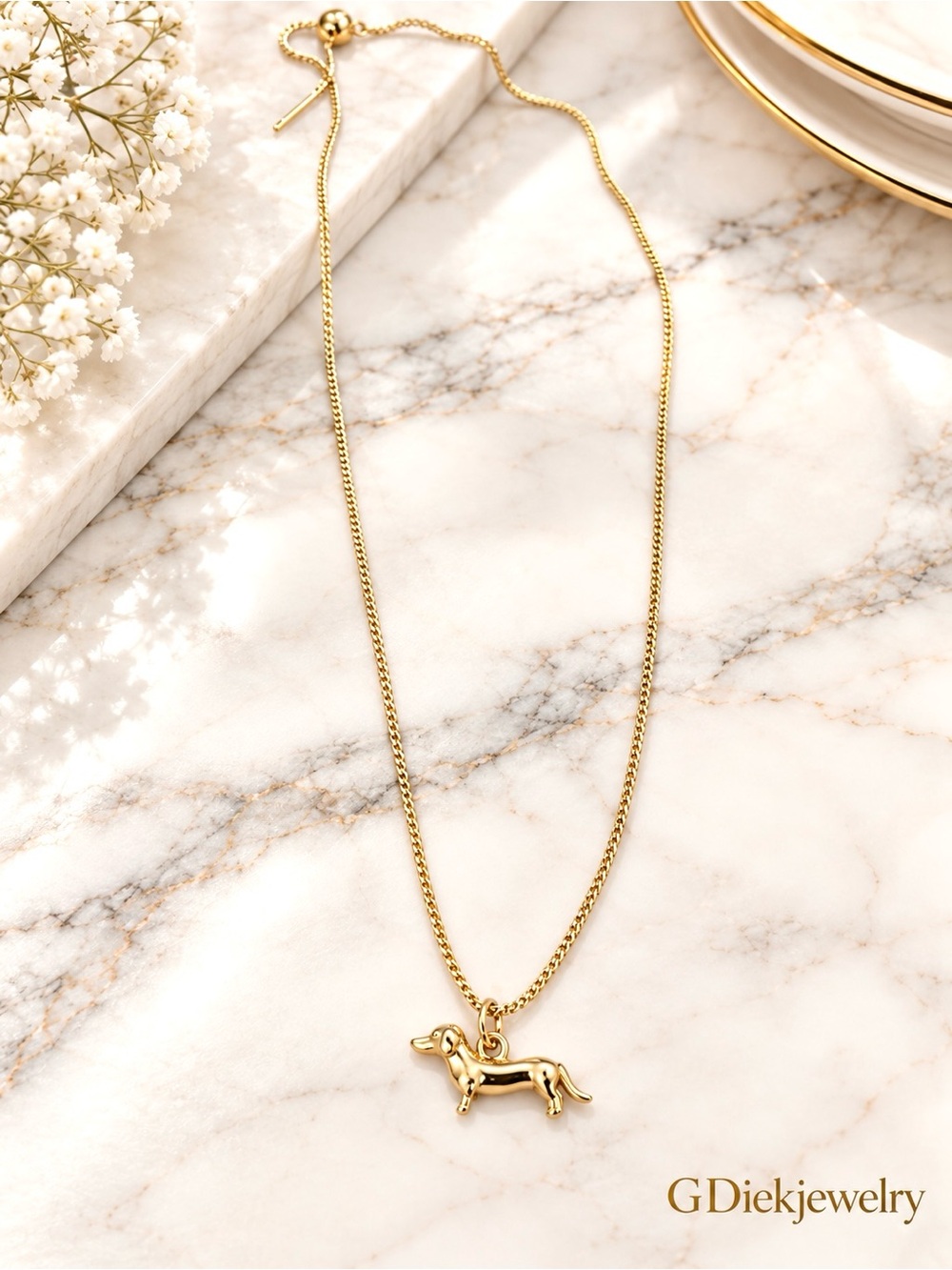 Gold Filled Dachshund Dog Pendant Necklace - Gold